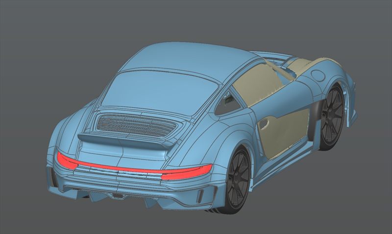 Surface model of the complete Porsche body kit, rear view