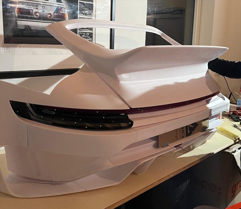 Full-size 3D printed rear section with wing and tail light