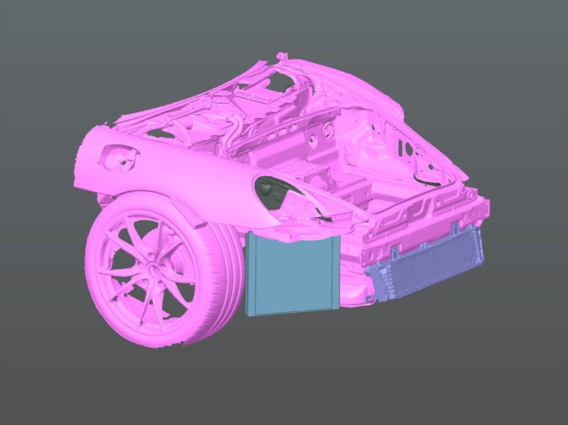 Intercooler packaging checked inside the scanned rear of the car